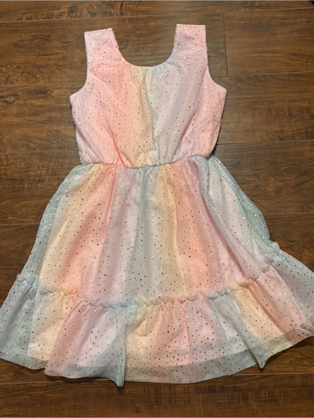 Girls Pastel Rainbow Ombré Tulle Dress with Sparkle Size 10/12
